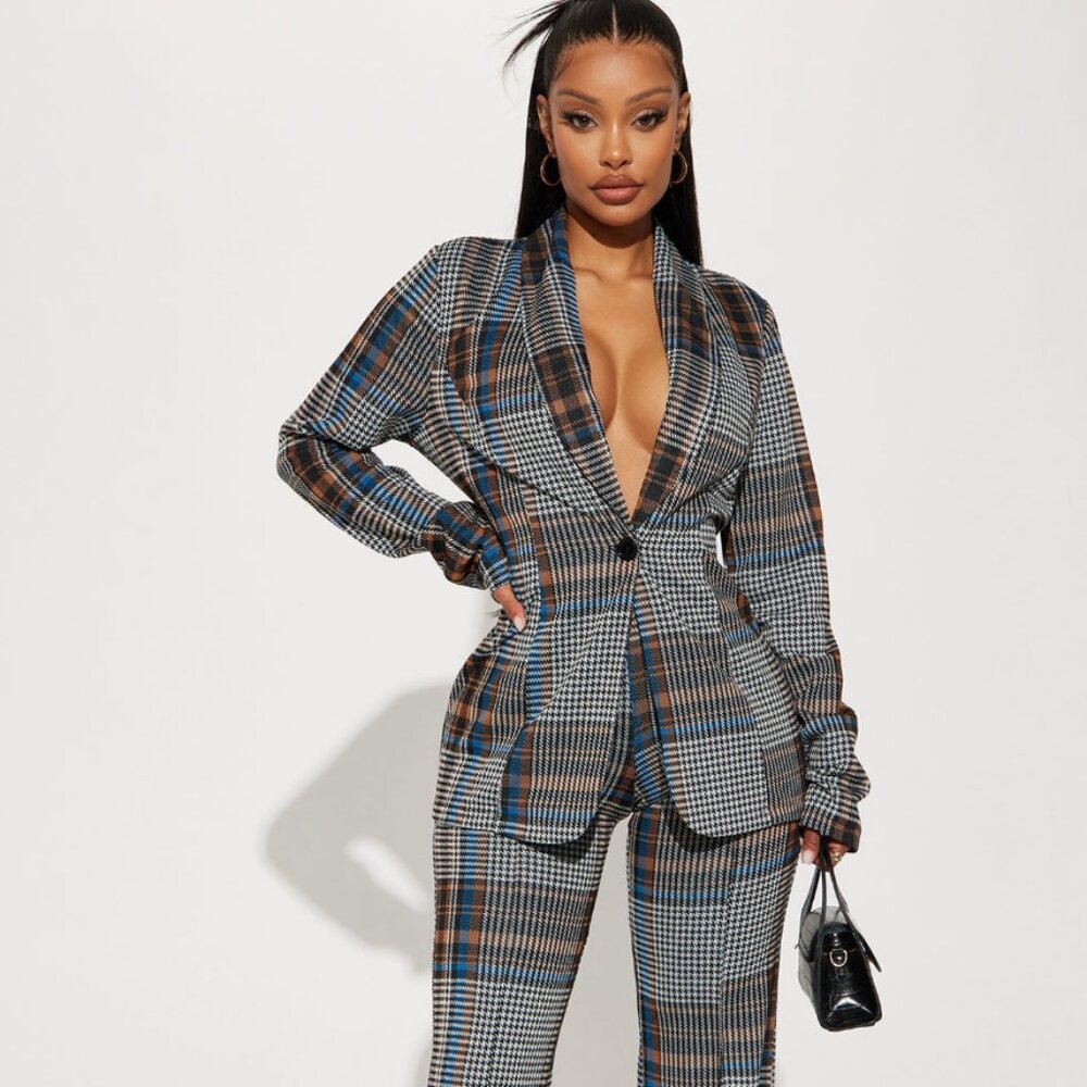 Business Plaid Blazer Pant Set